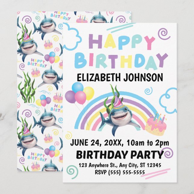 Convite Shark Birthday Invitation  (Frente/Verso)