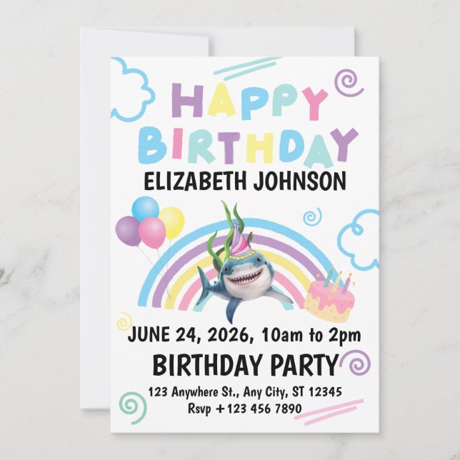 Convite Shark Birthday Invitation in  (Frente)