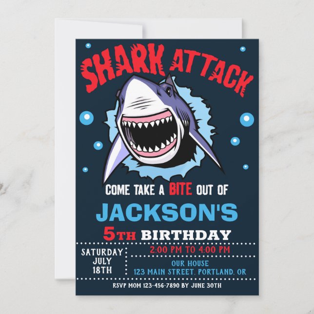 Convite Shark Birthday Invitation - Shark Attack Party (Frente)