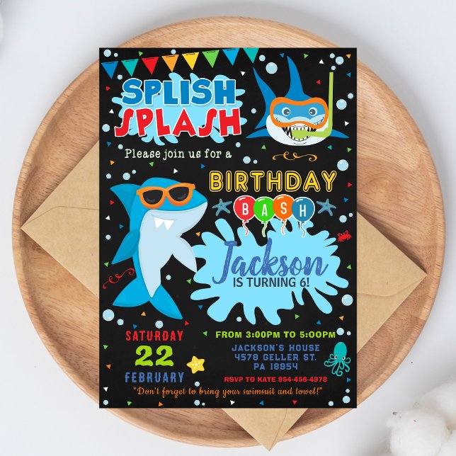 Convite Shark Birthday Invitation Splish Splash Party (Criador carregado)