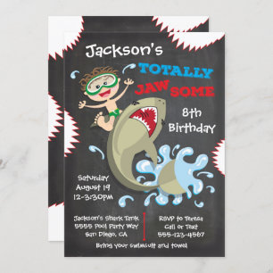 Convite Shark Birthday Swimming Pool Party Invitations