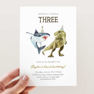 Convite Shark & Dino 3º dia B Convidar, T-rex Shark Party