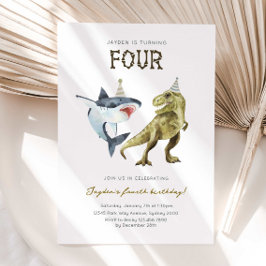 Convite Shark & Dino 4th B'day Invite, T-rex Shark Party