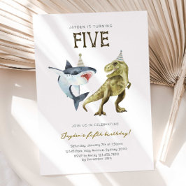 Convite Shark & Dino 5th B'day Invite, T-rex Shark Party