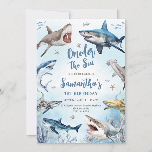 Convite Shark Oneder The Sea 1st Birthday Invitation (Frente)