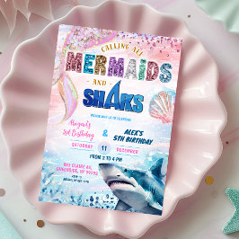 Convite Sharks and Mermaids Joint Birthday invitation
