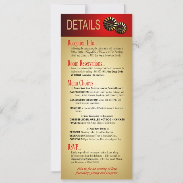 Convite Sharon & Demetrius Detalhes Las Vegas Deluxe Verme (Frente)