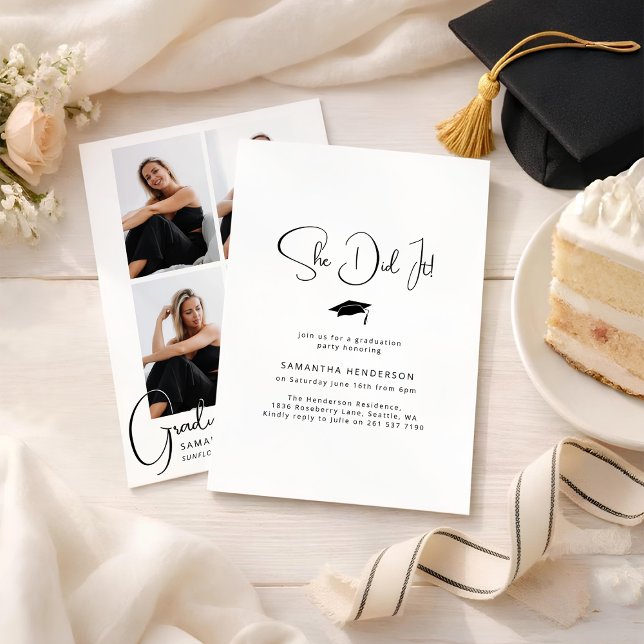 Convite She Did It! 4 Photo Collage Graduation Party (Criador carregado)