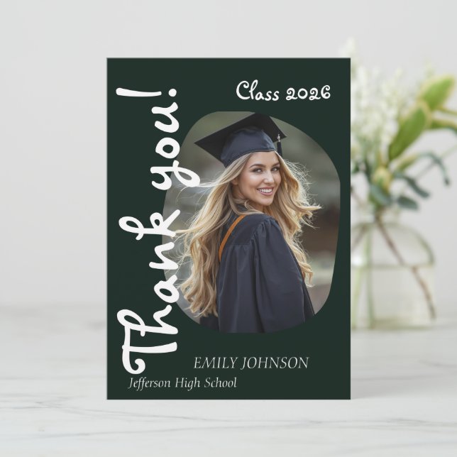 Convite She Did It! Modern Photo Graduation Thank You Card (Em pé/Frente)