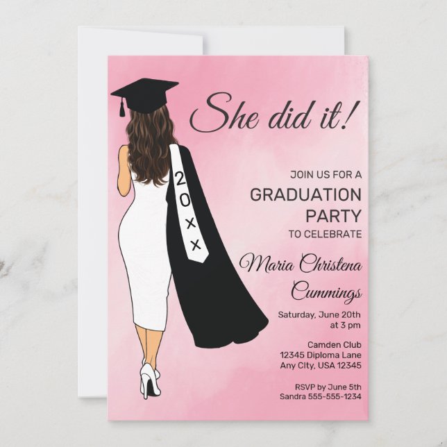 Convite She Did It Pink Graduation Invitation (Frente)