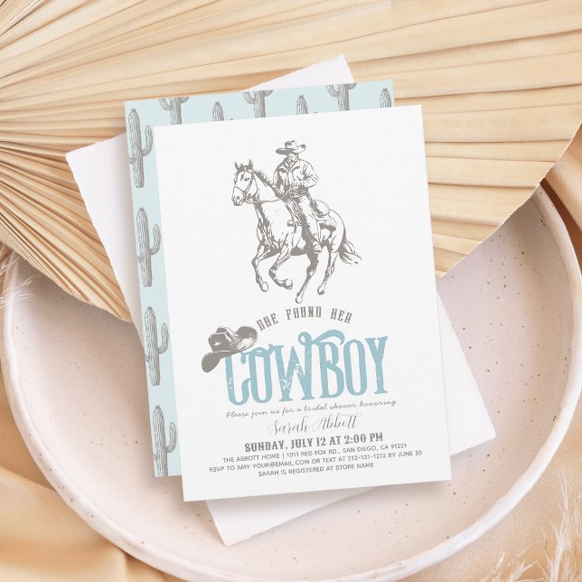 Convite She Found Her Cowboy Pale Blue Bridal Shower (Criador carregado)