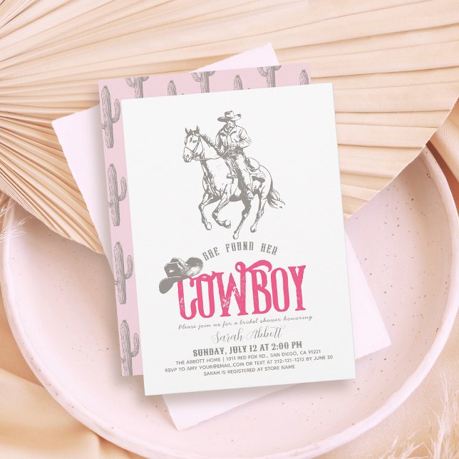 Convite She Found Her Cowboy Pink Bridal Shower (Criador carregado)