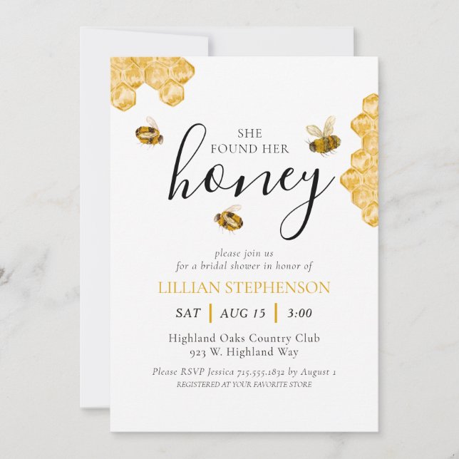 Convite She Found Her Honey Bee Themed Bridal Shower (Frente)