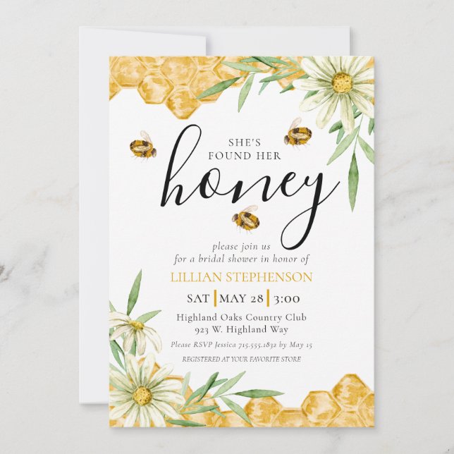 Convite She Found Her Honey Bee Themed Daisy Bridal Shower (Frente)