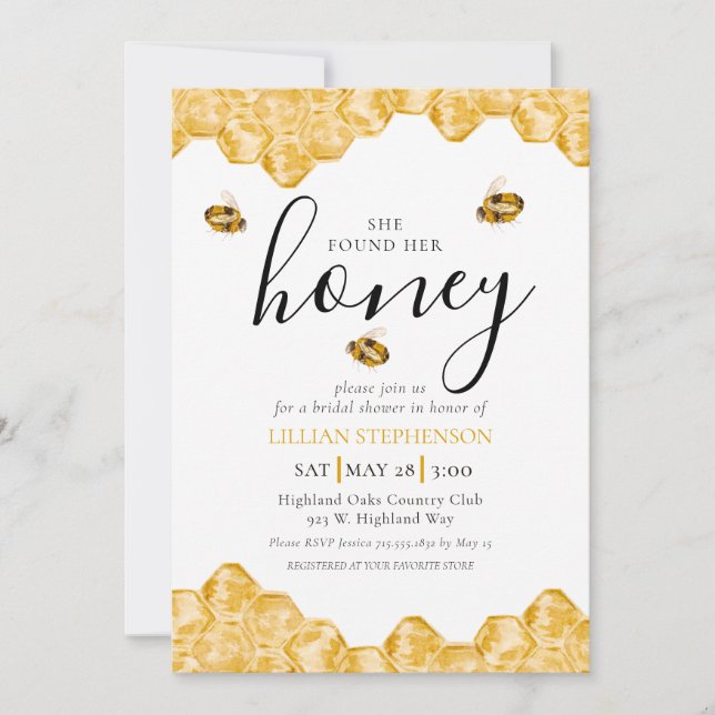 Convite She Found Her Honey Bee Themed Daisy Bridal Shower (Frente)