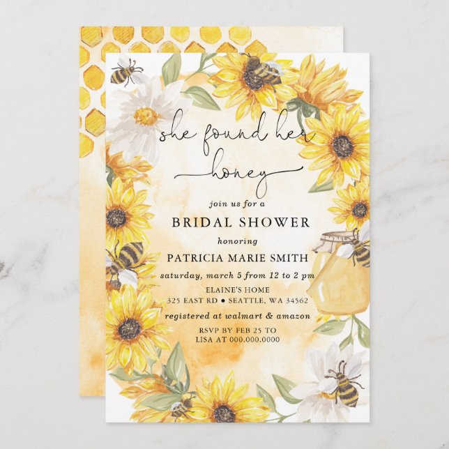 Convite She Found Her Honey Floral Bee Bridal Shower (Frente/Verso)