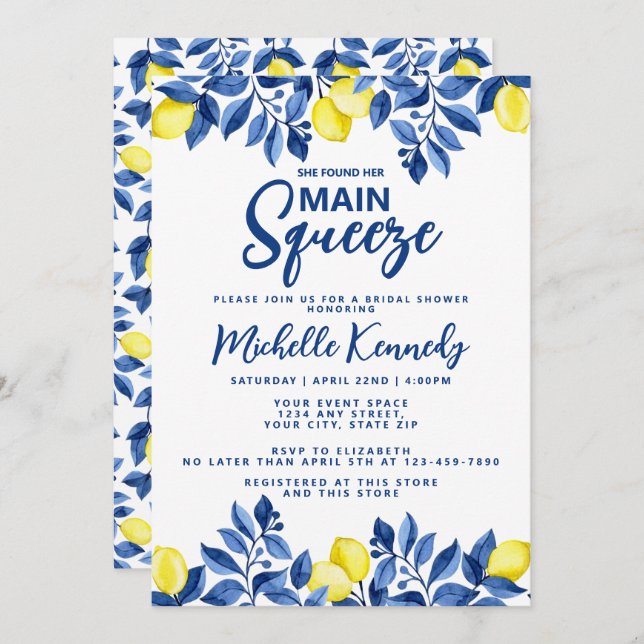 Convite She Found Her Main Squeeze Bridal Shower  (Frente/Verso)