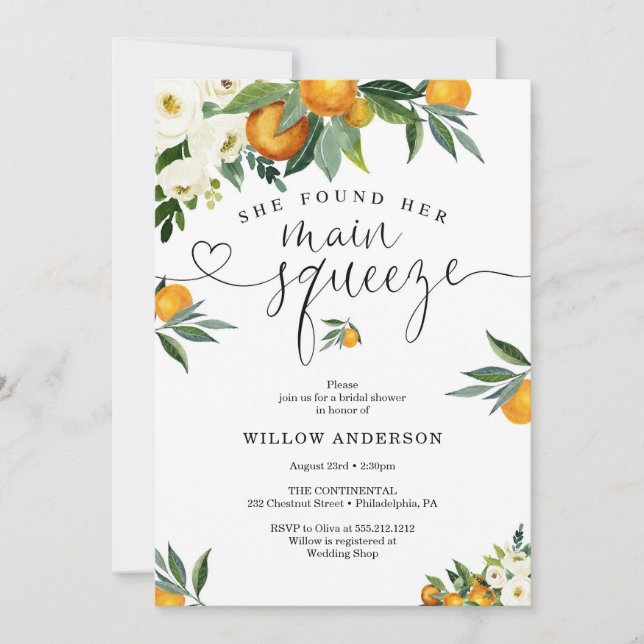 Convite She Found Her Main Squeeze Bridal Shower (Frente)