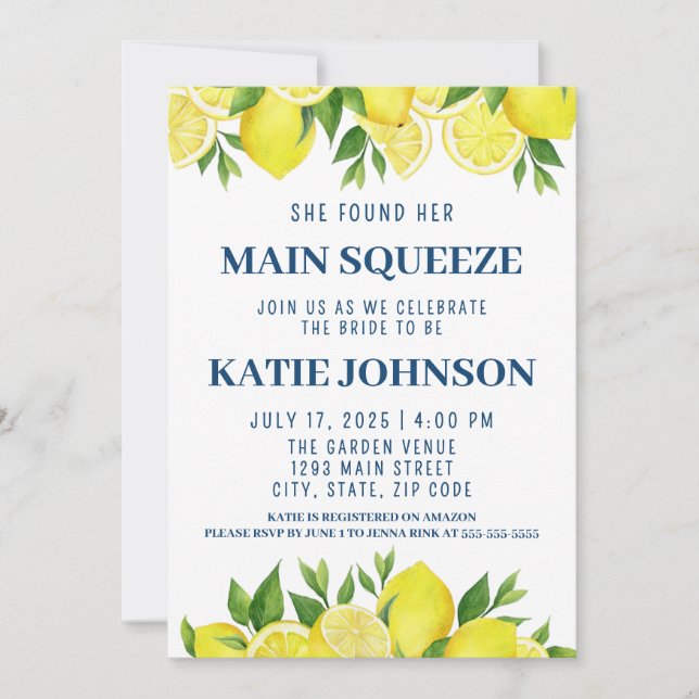 Convite She Found Her Main Squeeze Bridal Shower Invite (Frente)