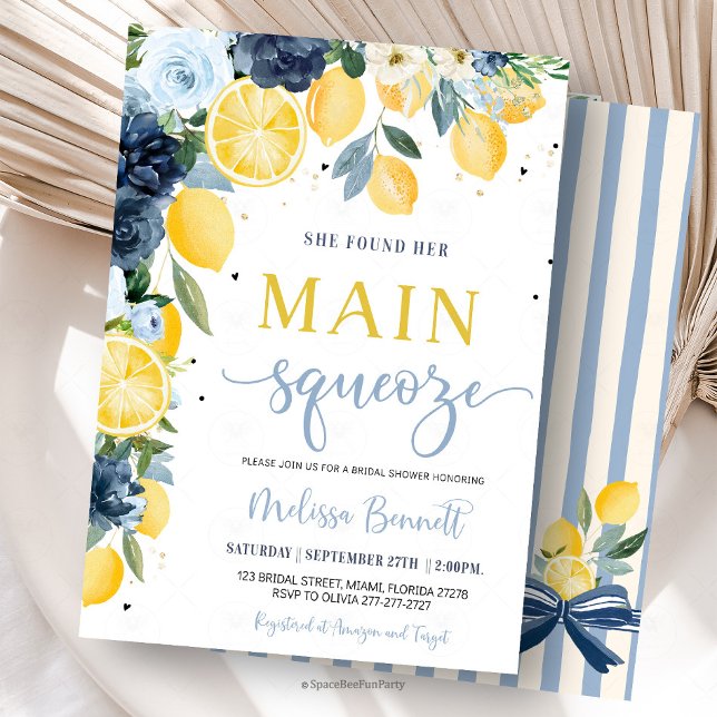Convite She Found Her Main Squeeze Lemon Bridal Shower  (she found her main squeeze,lemon bridal shower invitation,citrus bridal shower,mediterranean,summer )