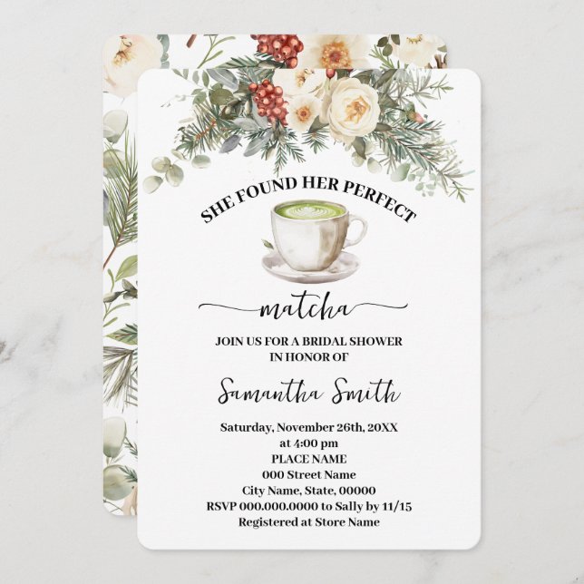 Convite She Found Her Matcha Winter Bridal Shower (Frente/Verso)