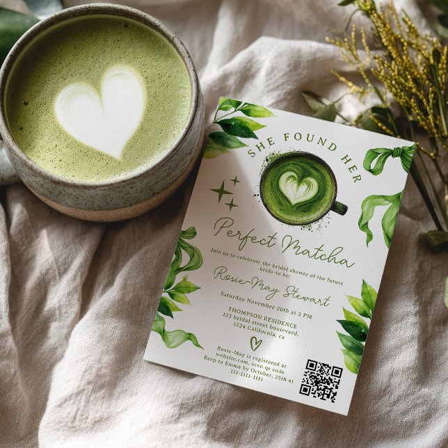 Convite She Found Her Perfect Matcha Green Tea Qr Bridal  (She Found Her Perfect Matcha Green Tea Qr Bridal Invitation)
