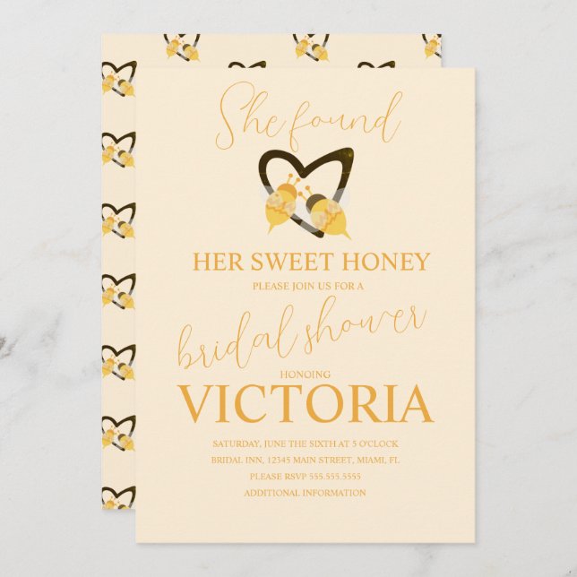 Convite She found her sweet honey Bee Bridal Shower  (Frente/Verso)