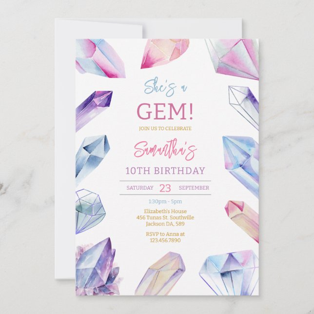 Convite She Is A Gem Stone Crystal Birthday Invitation (Frente)