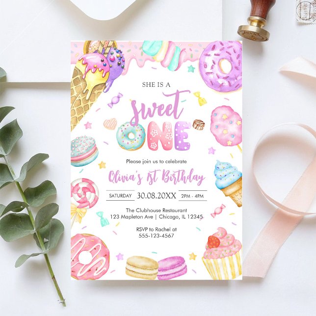 Convite She is a Sweet One Birthday Party Invitation (Criador carregado)