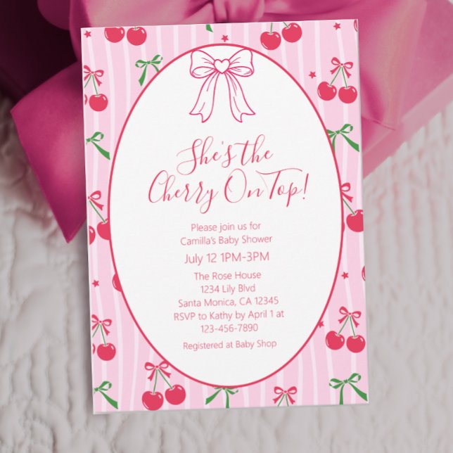 Convite She’s the Cherry On Top Line Art Baby Shower (Criador carregado)