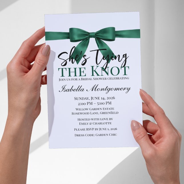 Convite She’s Tying the Knot Theme Emerald Green Bow (She’s Tying the Knot Theme Emerald Green Bow Invitation
)