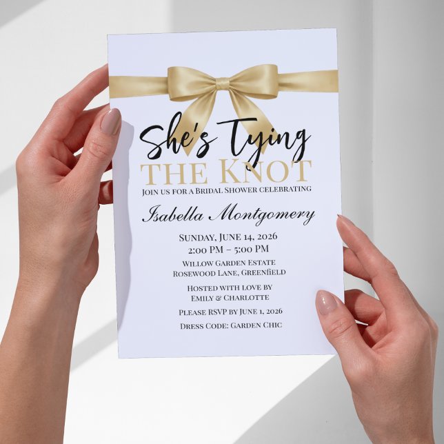 Convite She’s Tying the Knot Theme Gold Bow (She’s Tying the Knot Theme Gold Bow Invitation
)