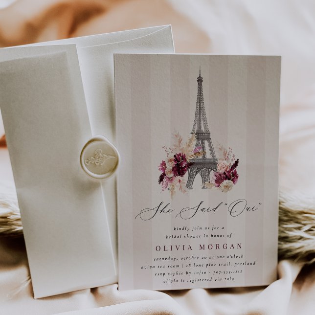 Convite She Said Oui Blush Floral Paris Bridal Shower (Criador carregado)