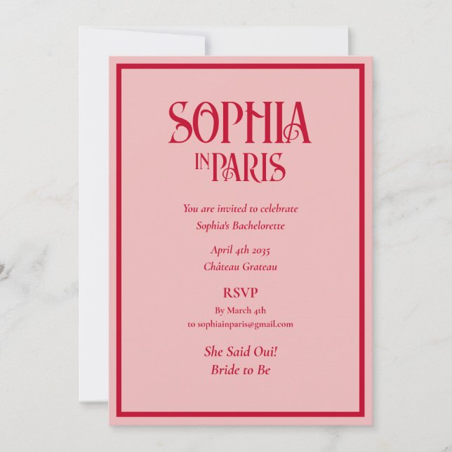 Convite She Said Oui! The Bride To Be Paris Bachelorette (Frente)