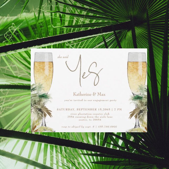 Convite She Said Yes Champagne Tropical Engagement Party  (Criador carregado)