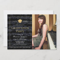 Sheet Music Black & Gold Photo Graduation Party