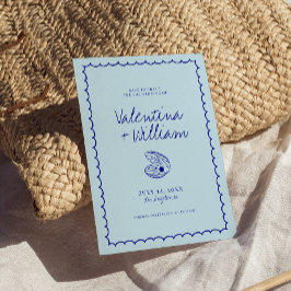 Convite Shell Azul-Mediterrânico Moderno Salva a Data