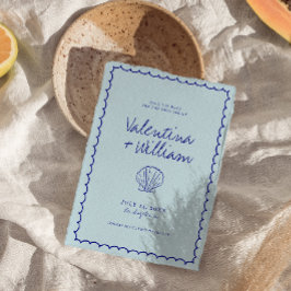 Convite Shell Azul-Mediterrânico Moderno Salva a Data