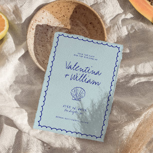 Convite Shell Azul-Mediterrânico Moderno Salva a Data