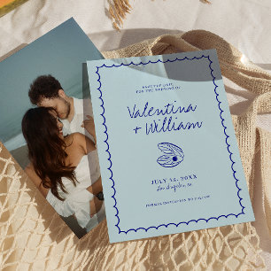 Convite Shell Azul-Mediterrânico Moderno Salva a Data