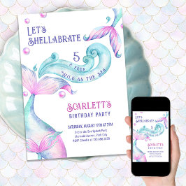 Convite Shellabrate Mermaid Tails Selvagens como Aniversár