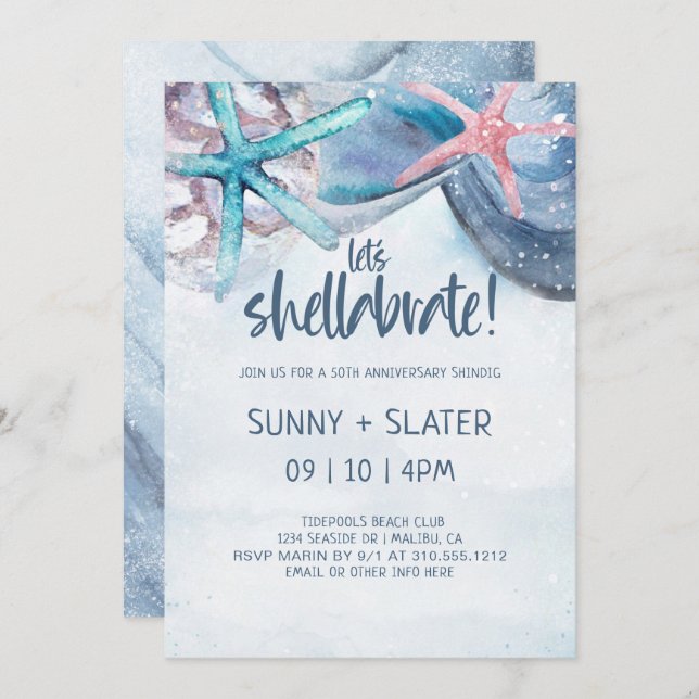 Convite Shellabration | Aniversário da Beach Seashells (Frente/Verso)