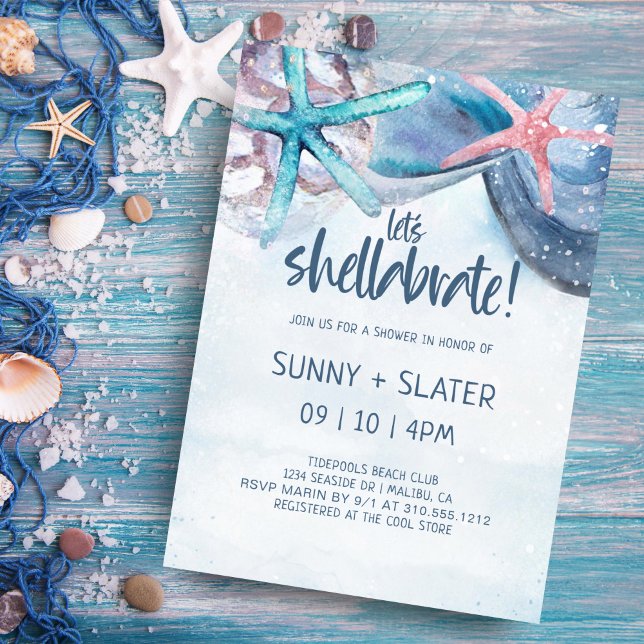 Convite Shellabration | Praia Conchas Casamento Chuveiro (Criador carregado)