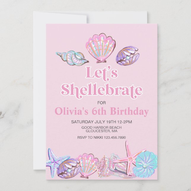 Convite Shellebrate Seashell Beach Birthday (Frente)