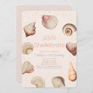 Convite Shellebrate Seashell Realista Rosa Aniversário