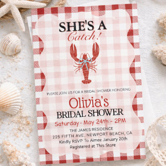 Convite She's a Catch Coastal Lobster Bridal Shower 