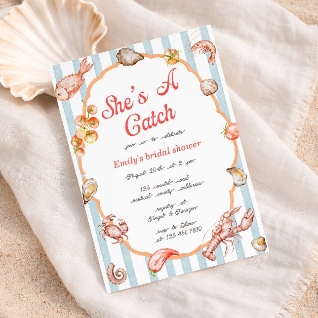 Convite She's A Catch Lobster Coastal Bridal Shower (Criador carregado)