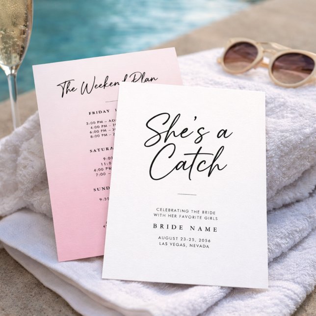 Convite She's a Catch Modern Script Bachelorette Weekend (Criador carregado)