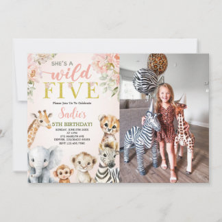 Convite She's a Wild Five Floral Safari Birthday Photo