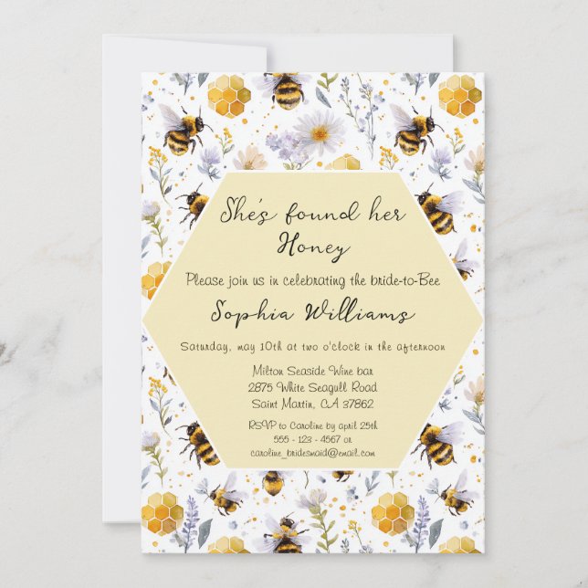 Convite She's Found Her Honey Bees Floral Bridal Shower (Frente)